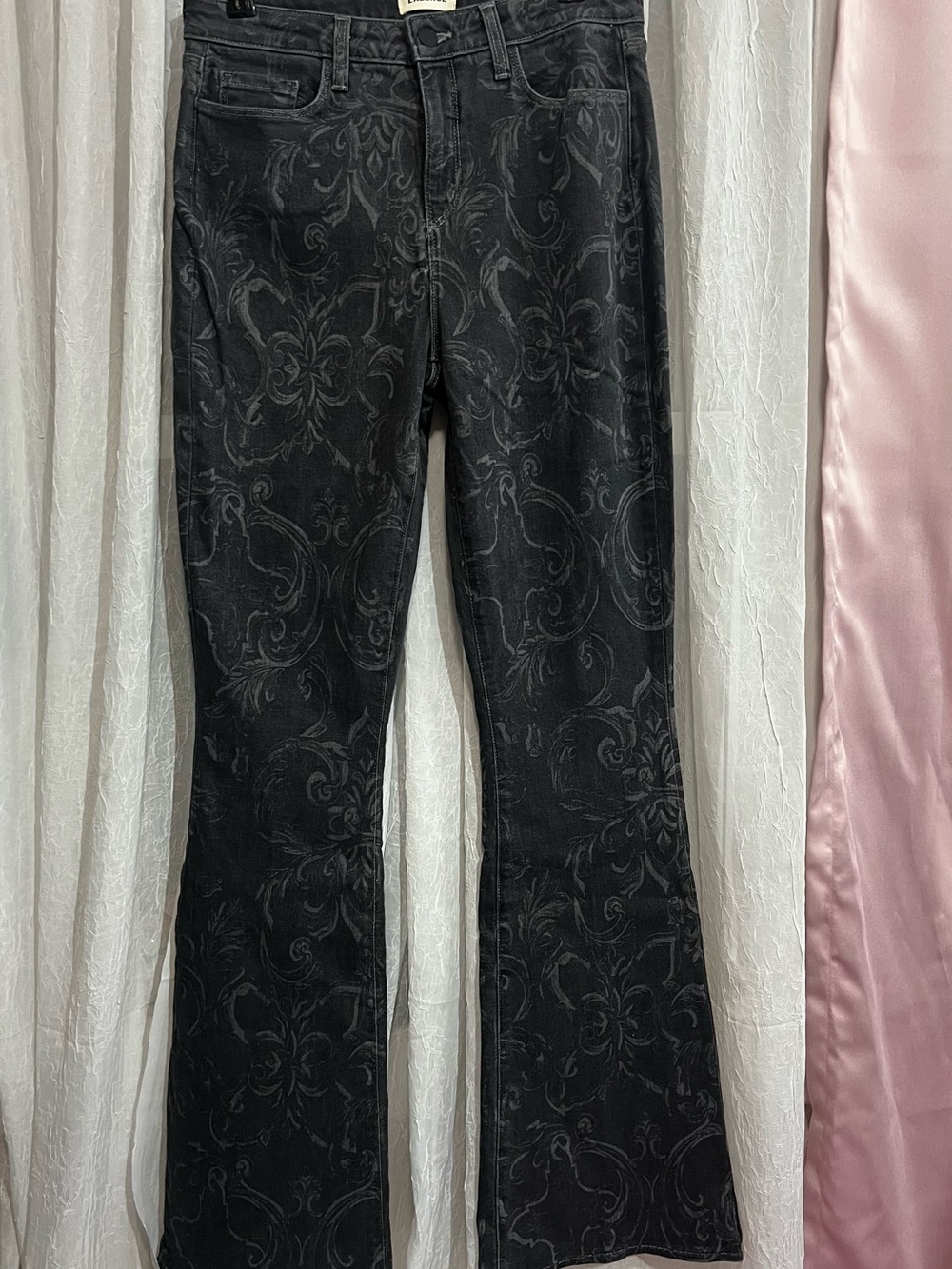 L'AGENCE Black Tonal Floral-Scroll Flare Jeans